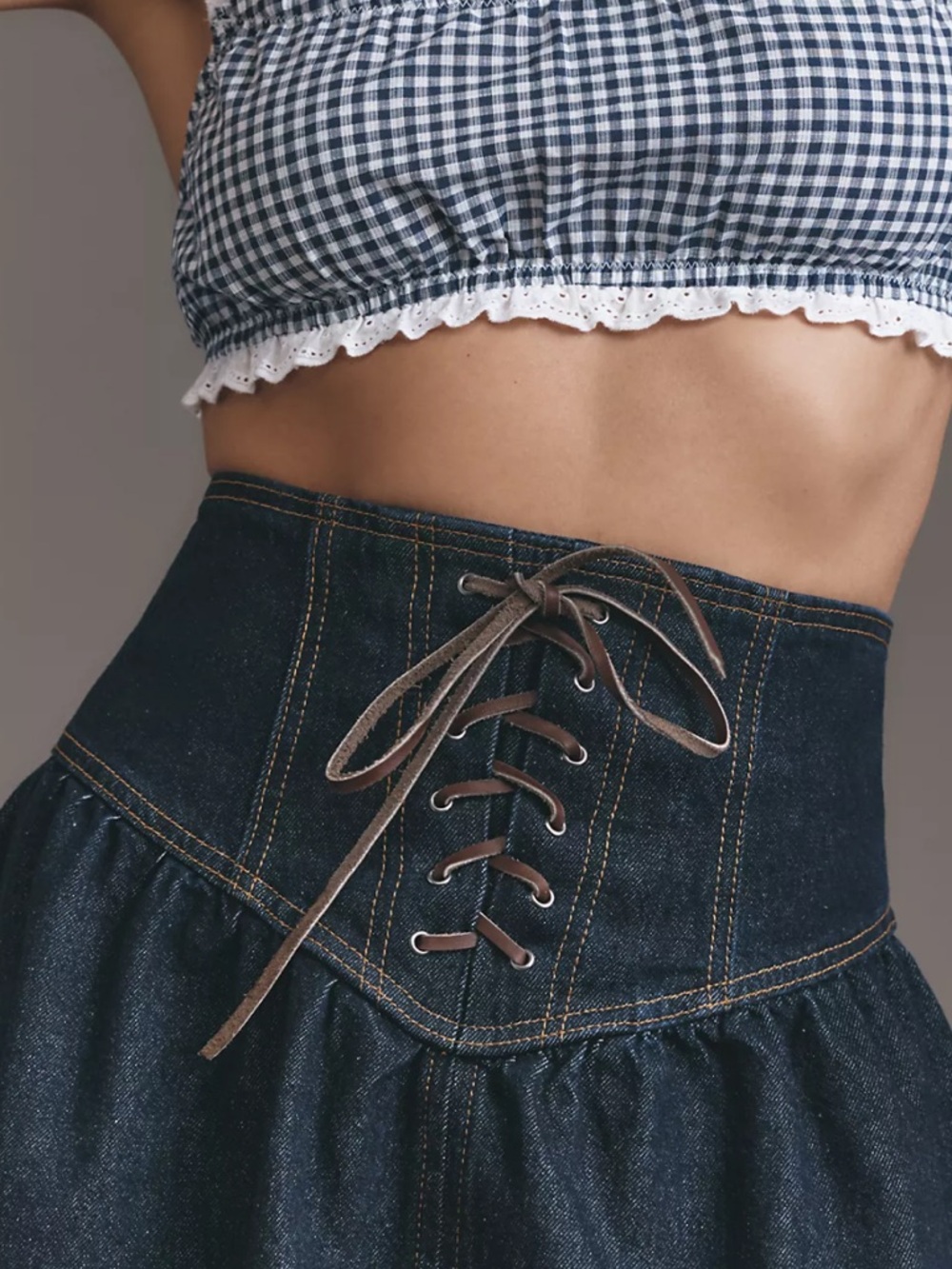 Pilcro Denim Lace-Up Drop Waist Midi Skirt NWOT - Picture 6 of 13